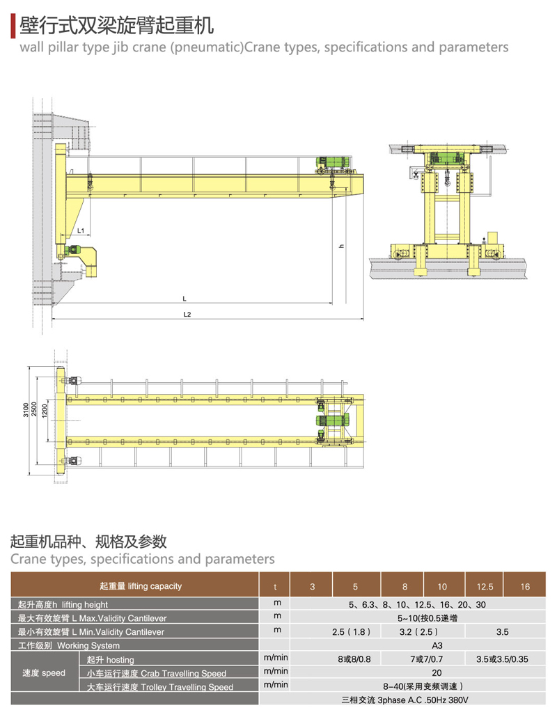 壁行式双梁旋臂起重机